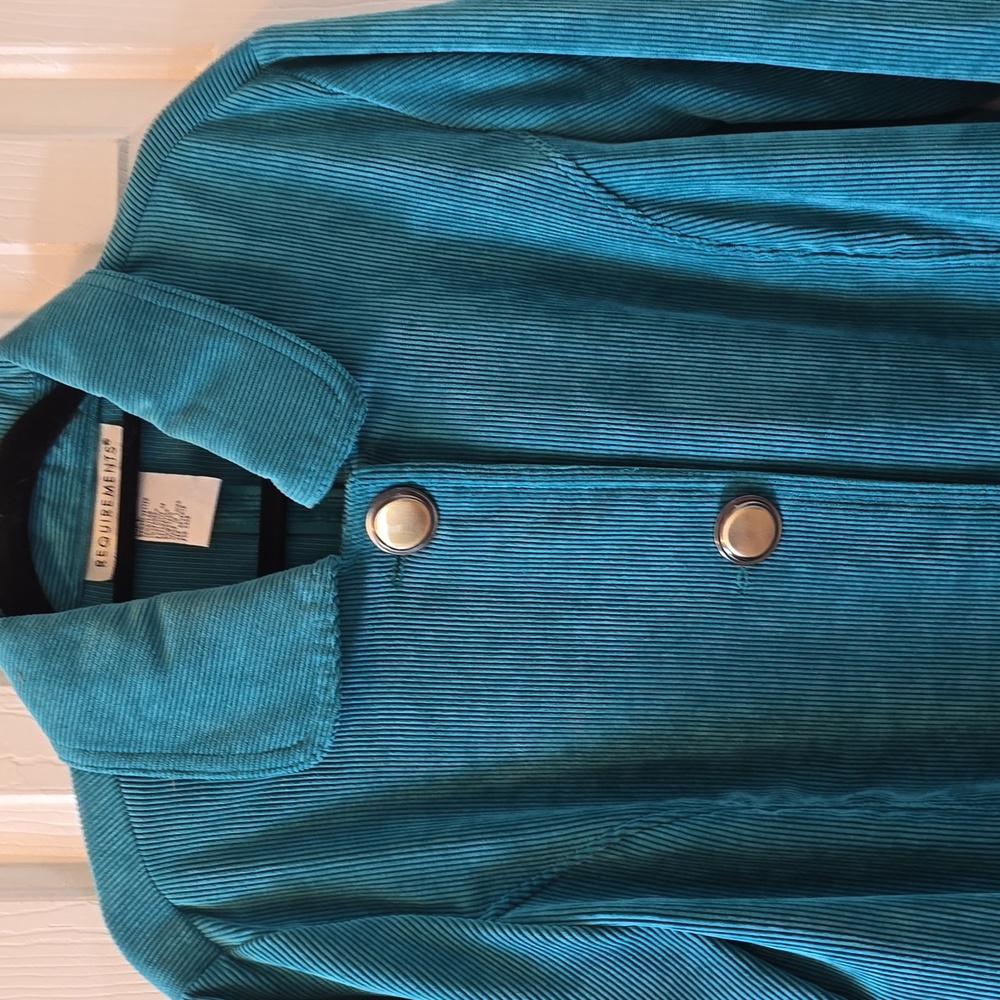 REQUIREMENTS BRAND WOMEN'S TEAL GREEN FRONT BUTTON CORDUROY JACKET SIZE LARGE